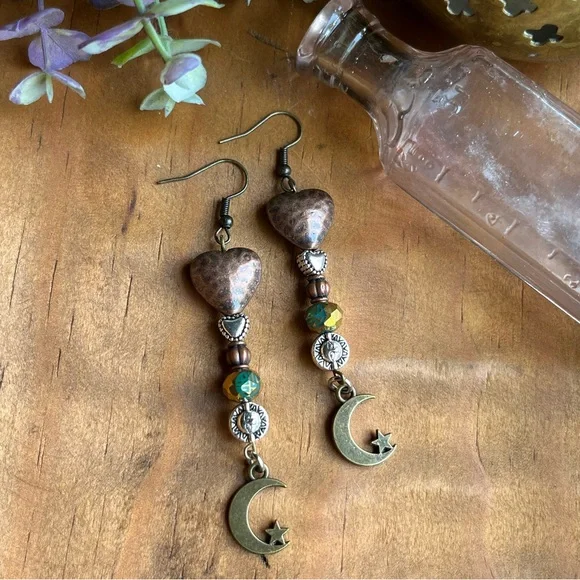 Hearts, Sun & Moon Boho Earrings - Picture 3 of 13